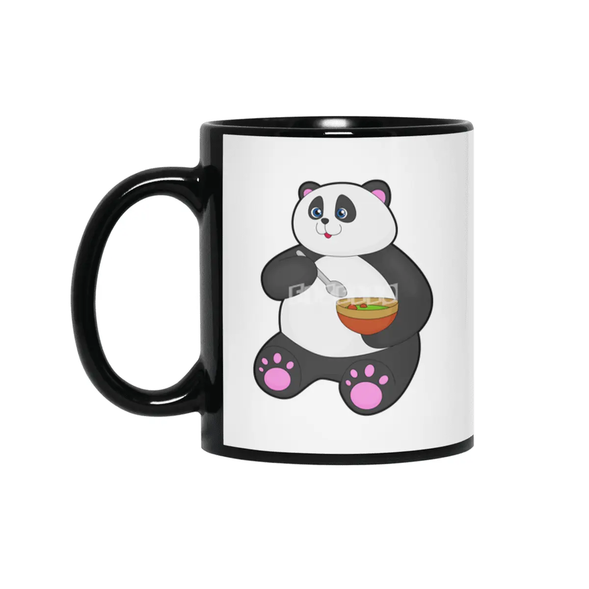 Panda at Eating with Spoon & Bowl Siyah Kupa