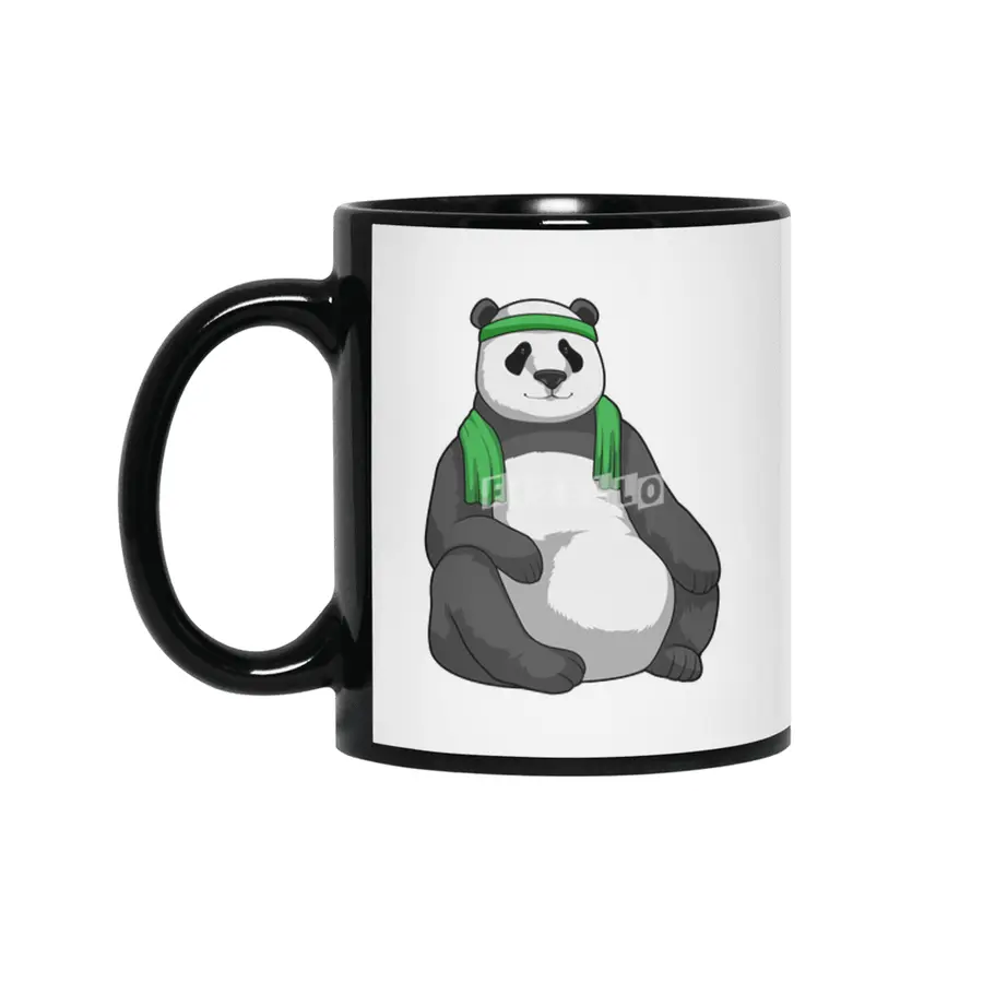 Panda at Fitness with Towel Siyah Kupa