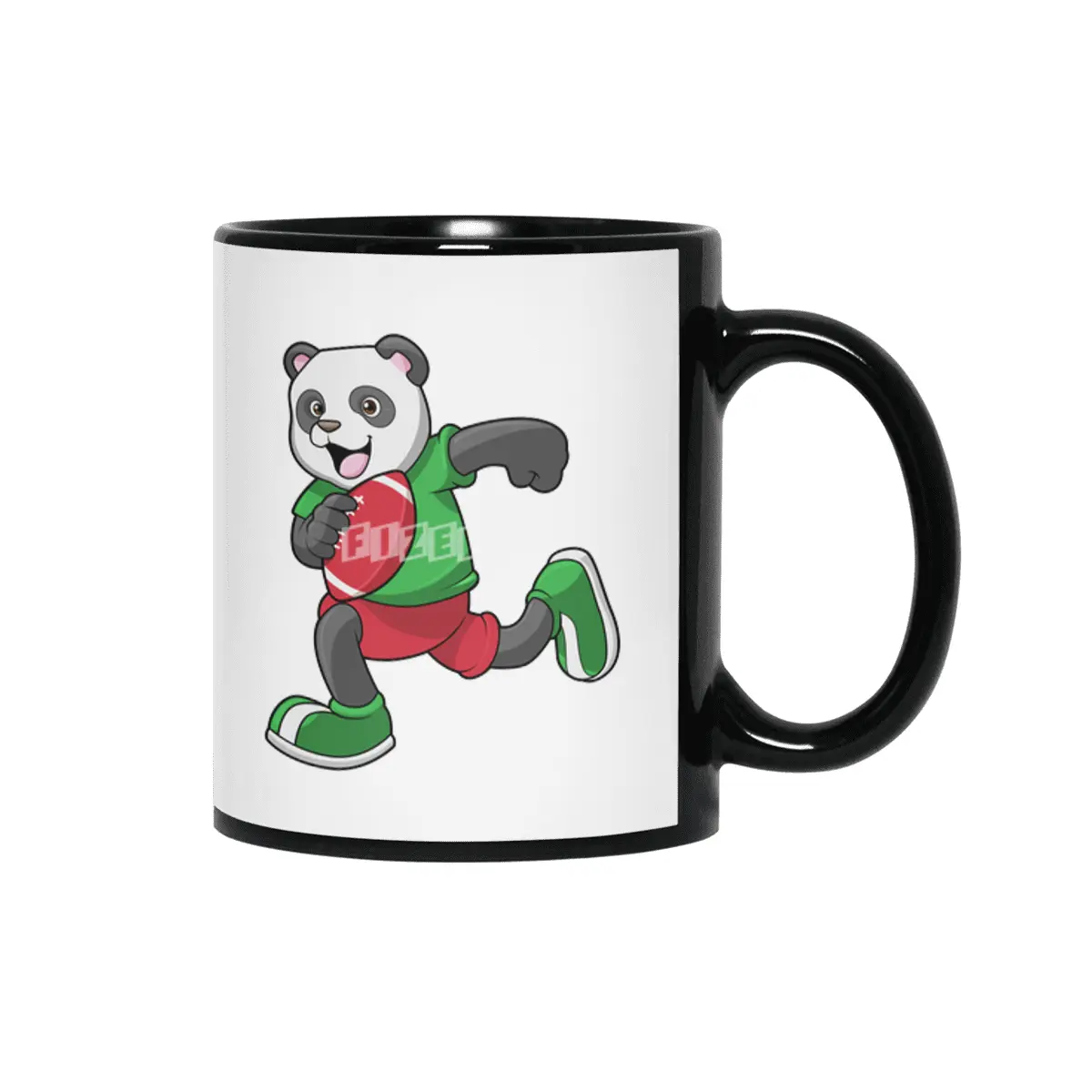 Panda at Football with Equipment Siyah Kupa