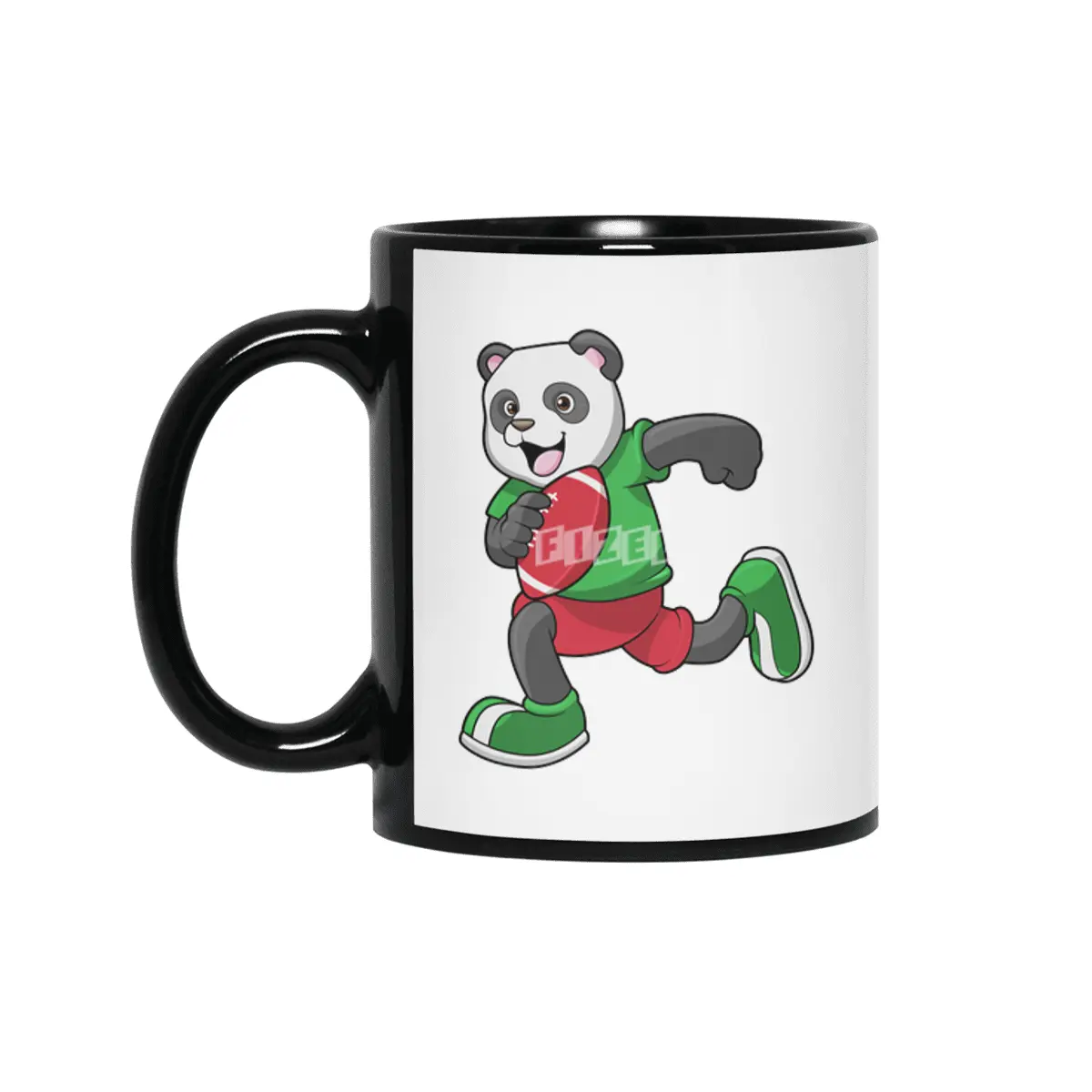 Panda at Football with Equipment Siyah Kupa