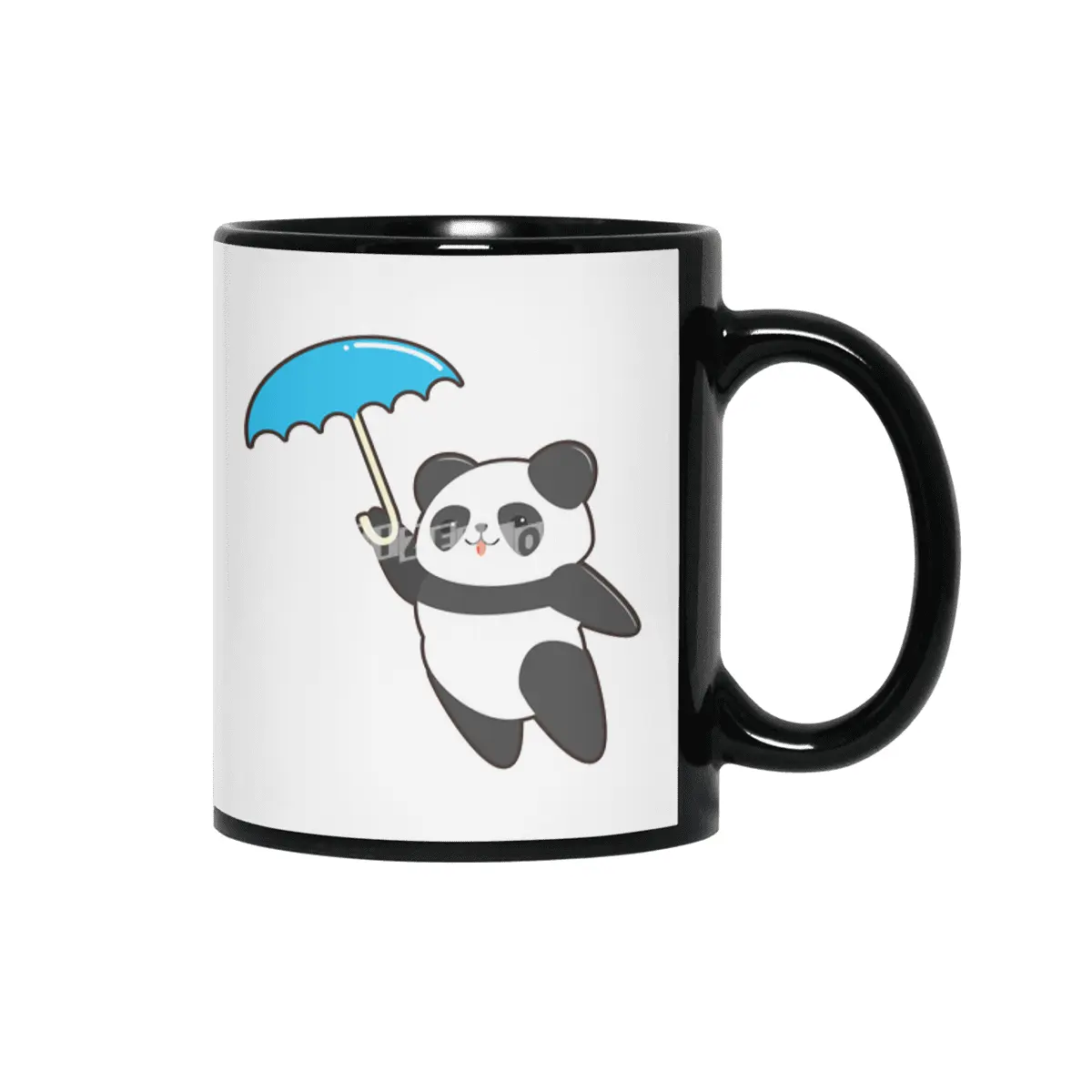 Panda at Rain with Umbrella Siyah Kupa