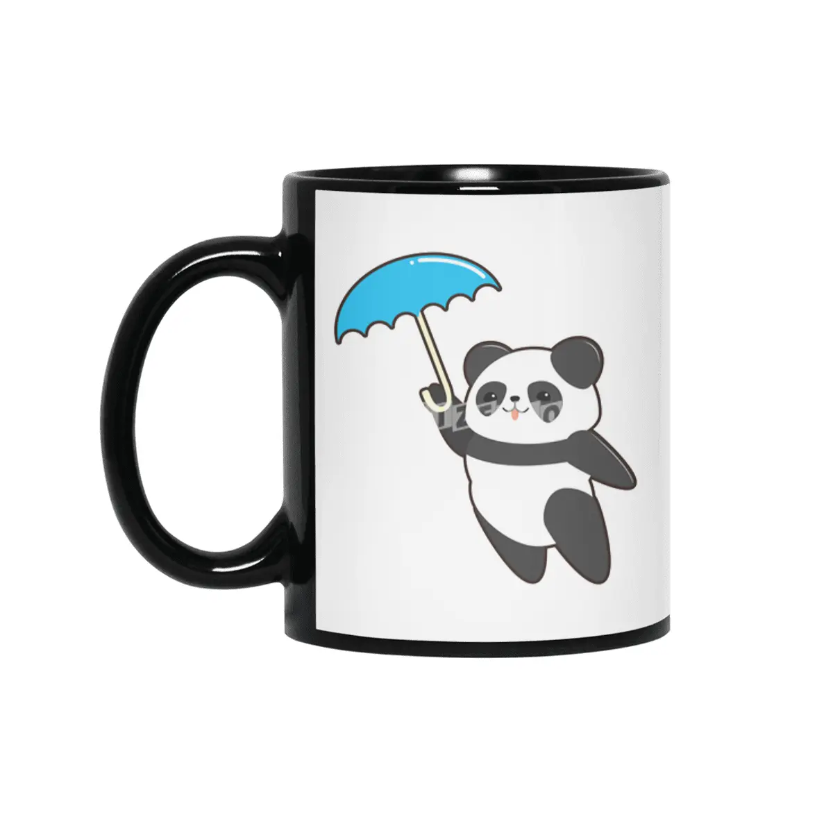Panda at Rain with Umbrella Siyah Kupa