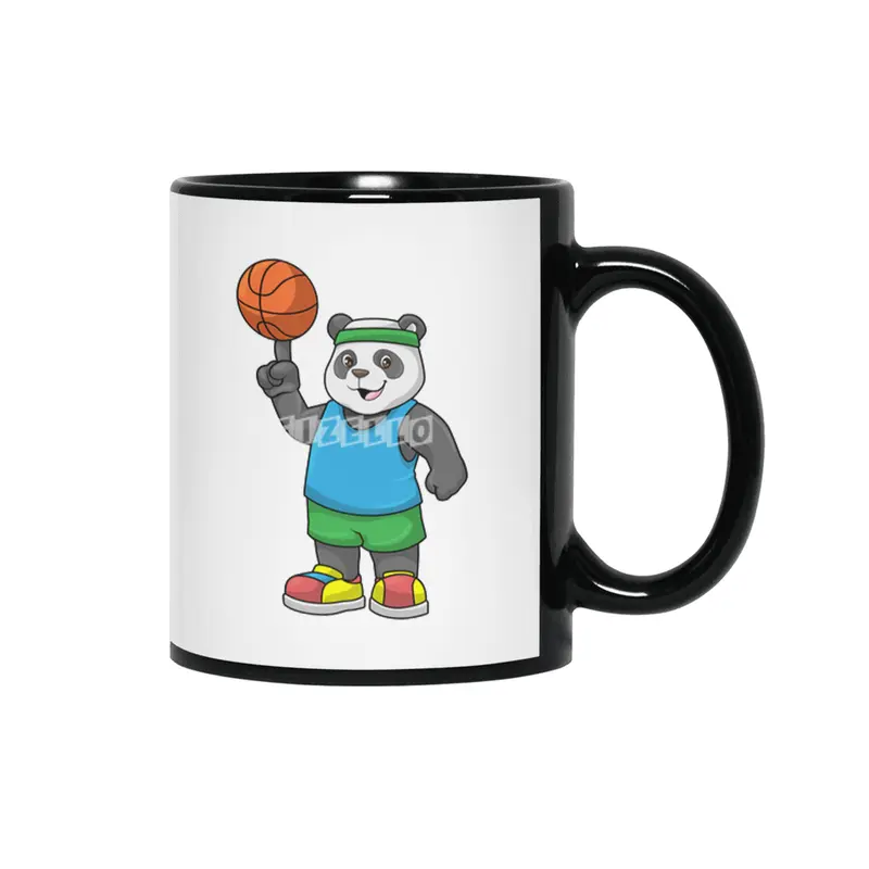 Panda at Sports with Basketball Siyah Kupa