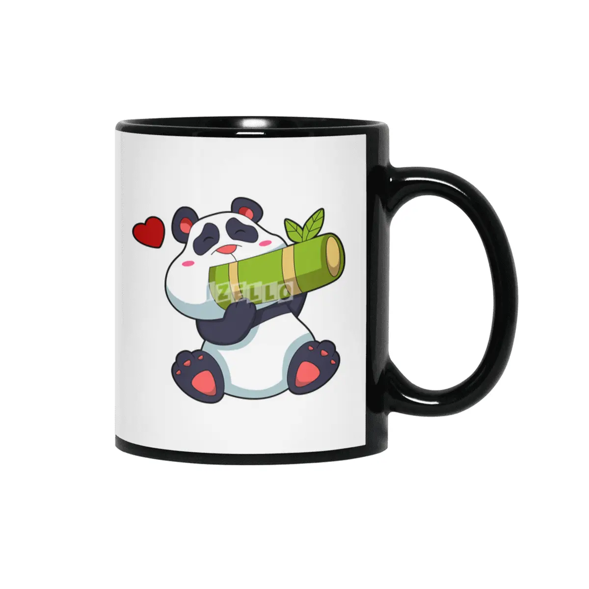 Panda with Bamboo & Heart Siyah Kupa