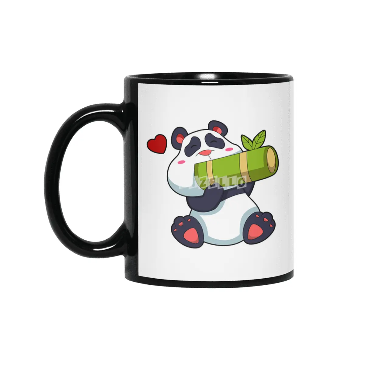 Panda with Bamboo & Heart Siyah Kupa
