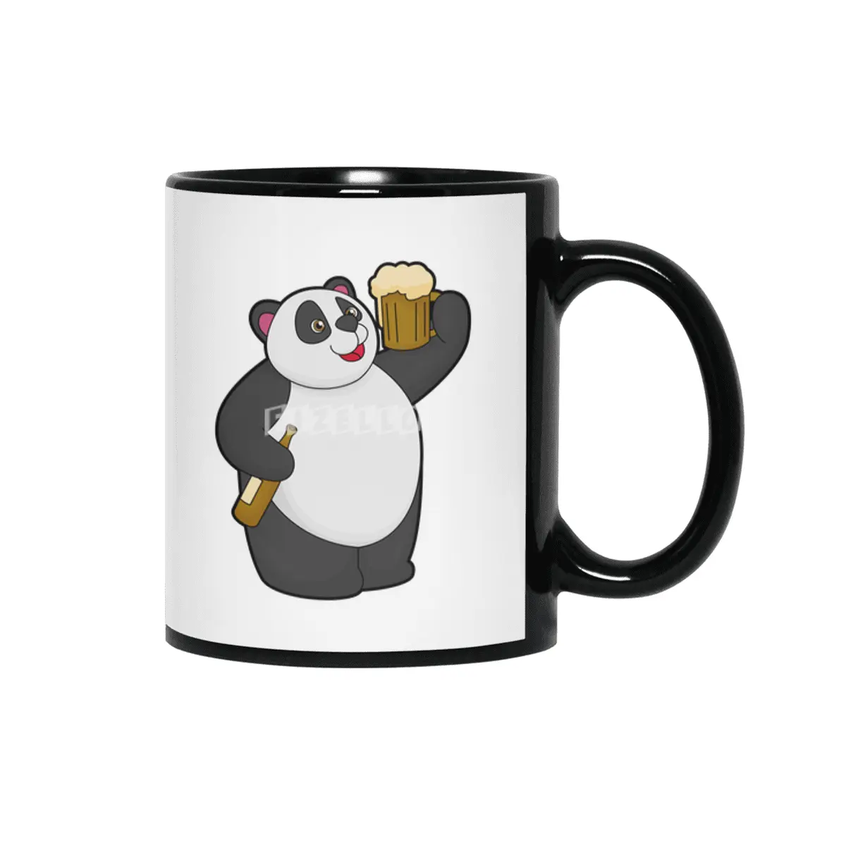 Panda with Beer bottle & Beer mug Siyah Kupa
