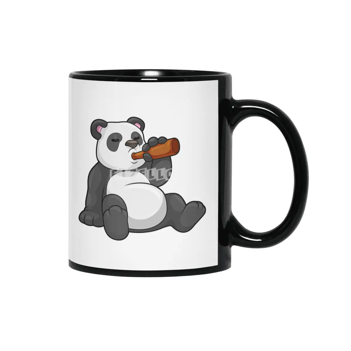 Panda with Bottle of Beer Siyah Kupa