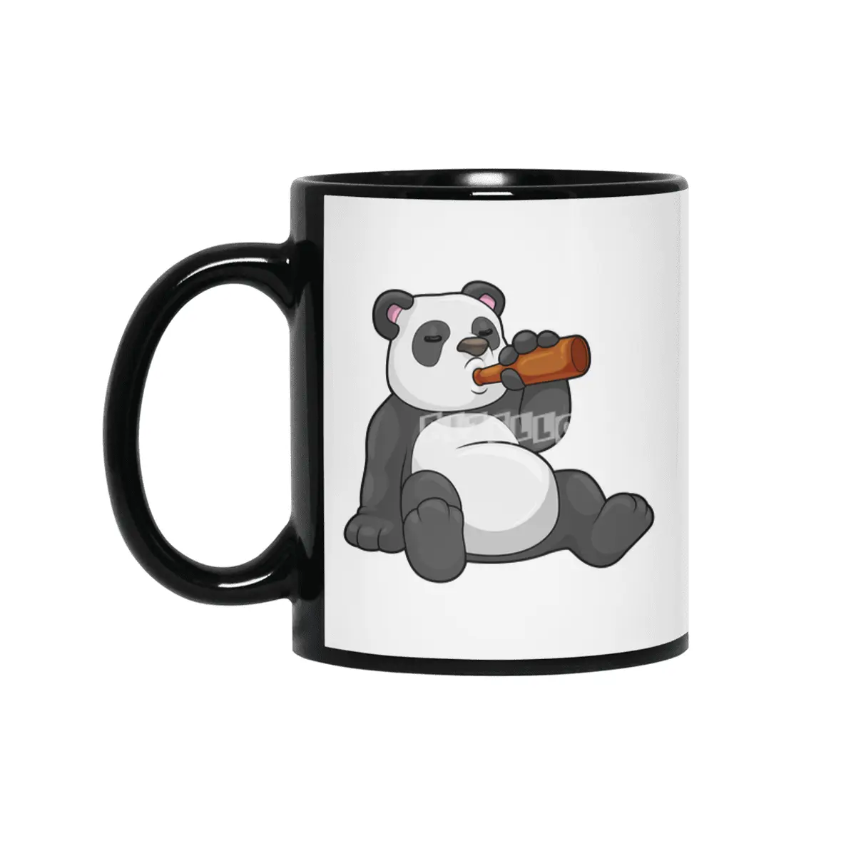Panda with Bottle of Beer Siyah Kupa
