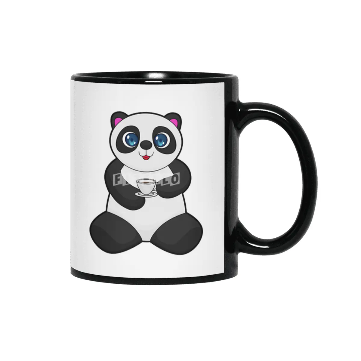 Panda with Cup of Coffee Siyah Kupa