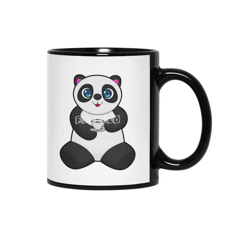 Panda with Cup of Coffee Siyah Kupa