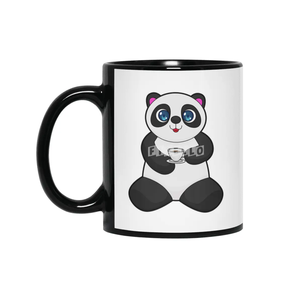 Panda with Cup of Coffee Siyah Kupa