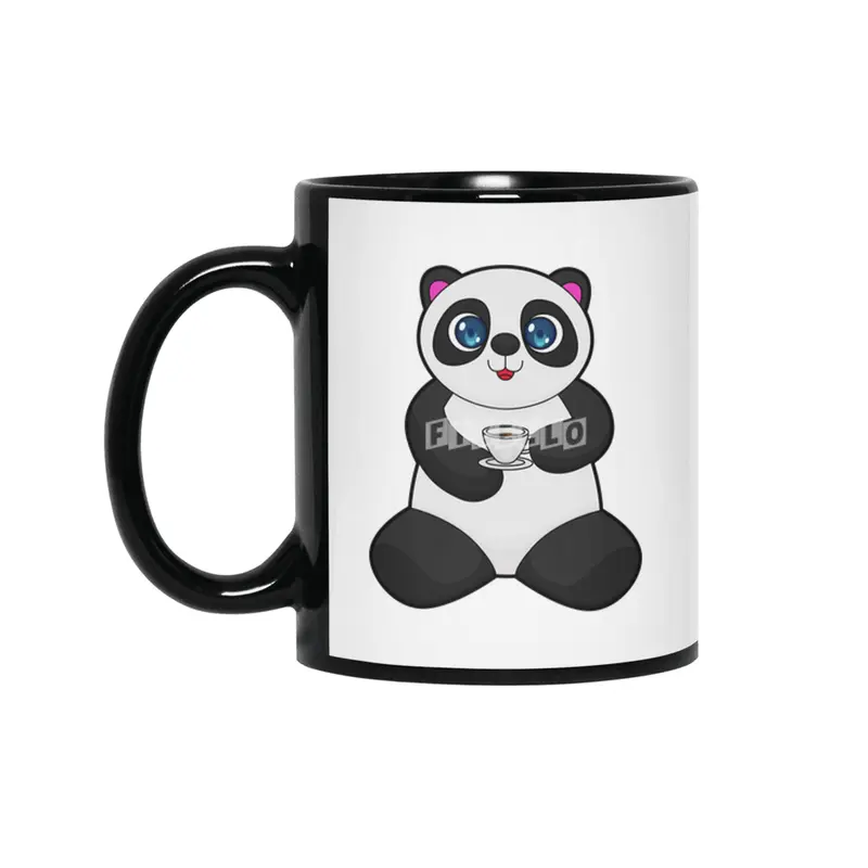 Panda with Cup of Coffee Siyah Kupa