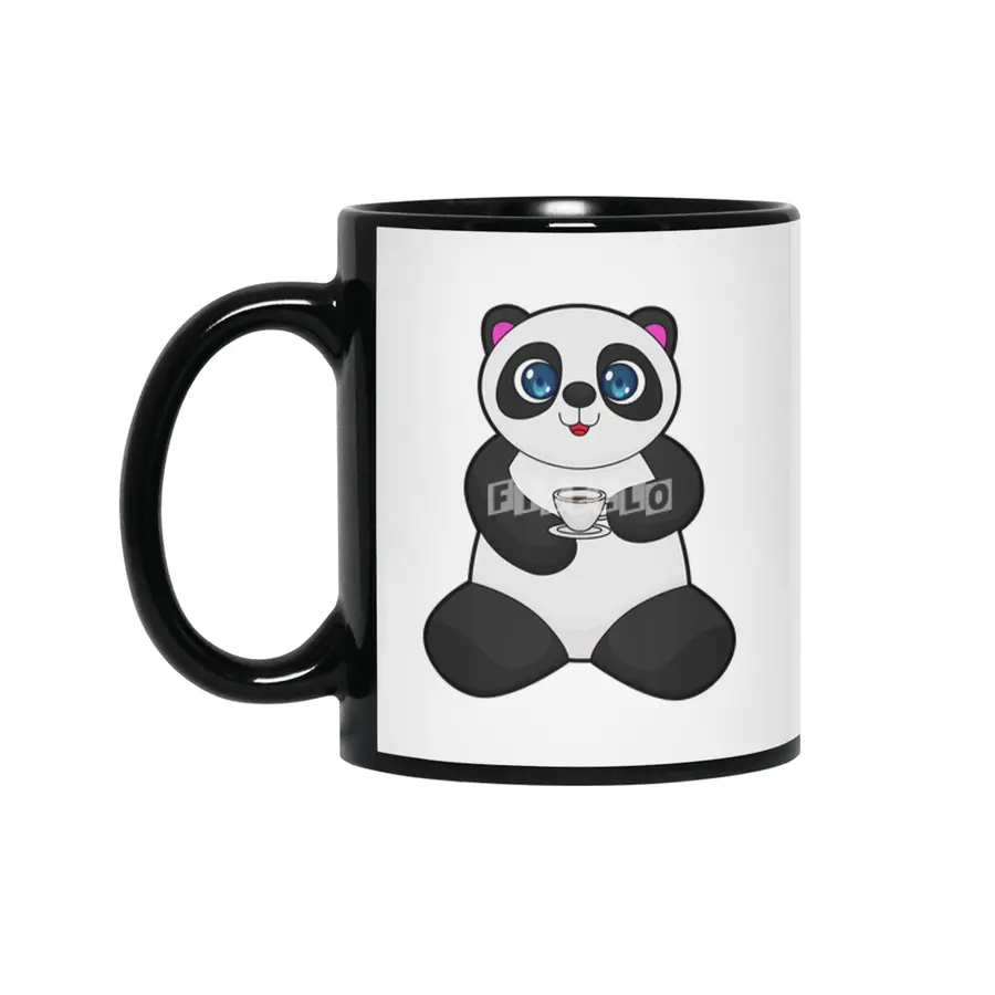 Panda with Cup of Coffee Siyah Kupa