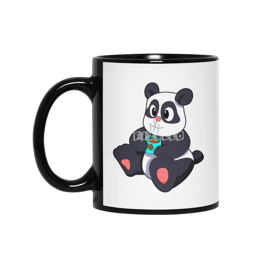Panda with Cup of Coffee Siyah Kupa