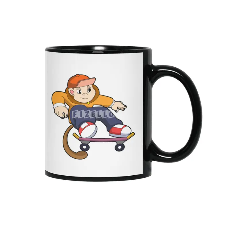 Monkey as Skater with Skateboard Siyah Kupa