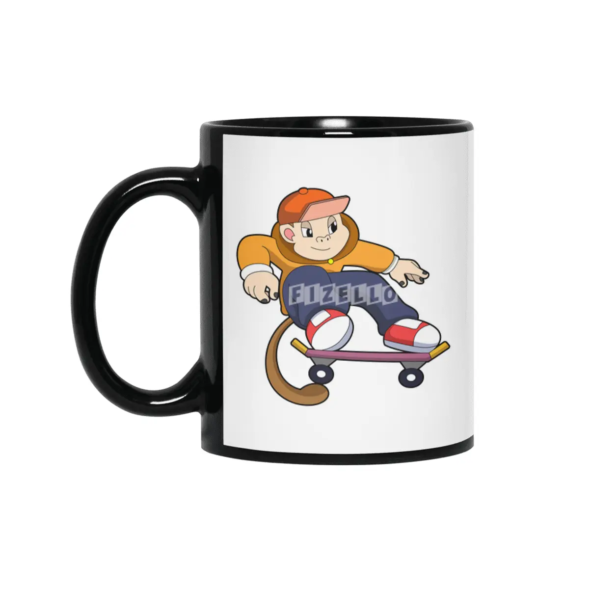Monkey as Skater with Skateboard Siyah Kupa