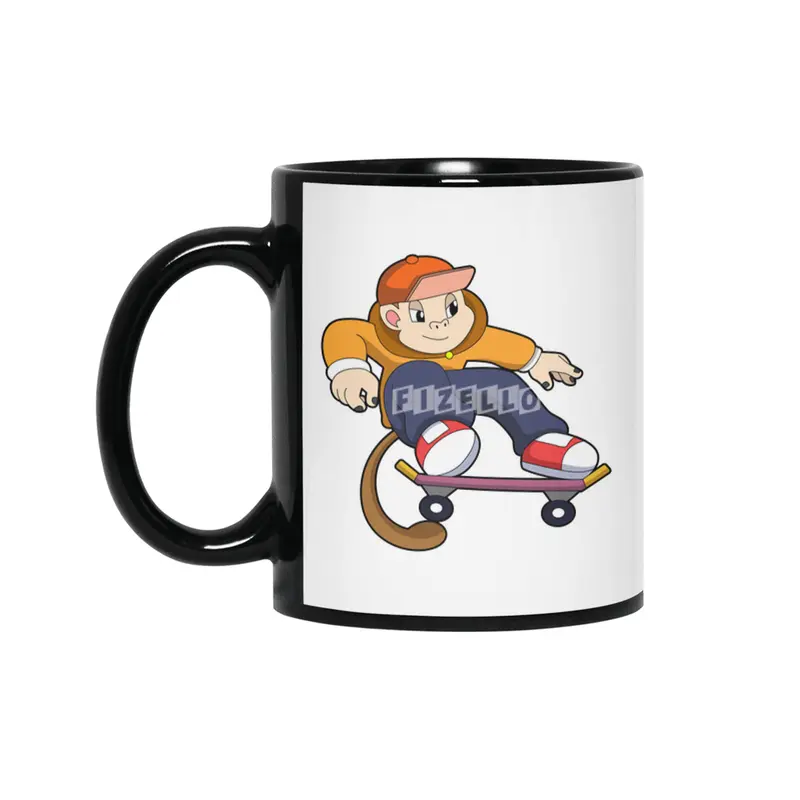 Monkey as Skater with Skateboard Siyah Kupa