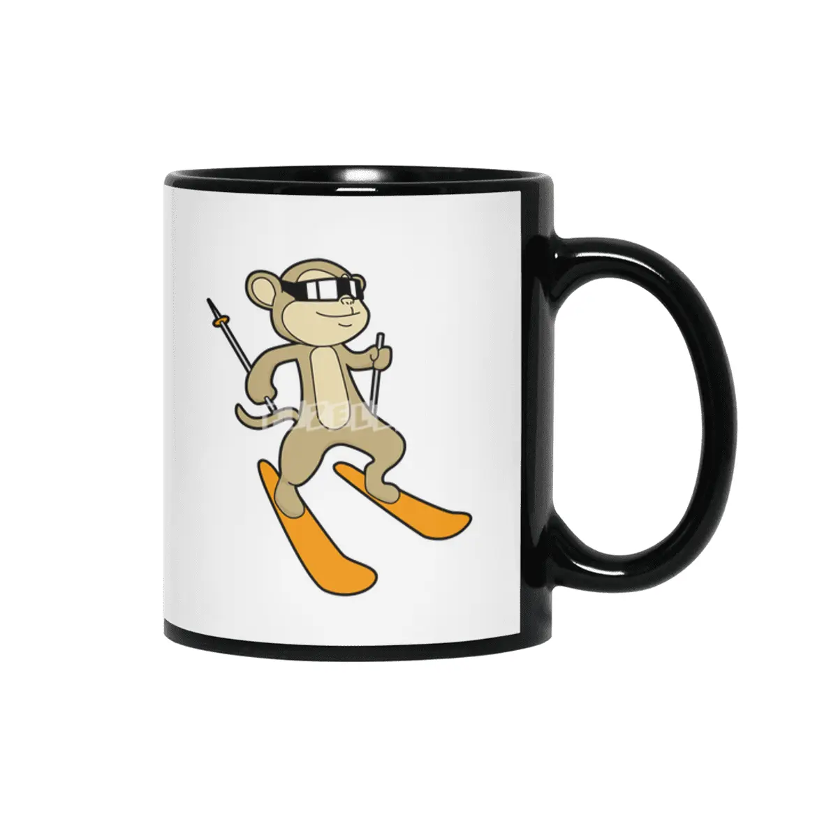 Monkey as Skier with Ski Siyah Kupa
