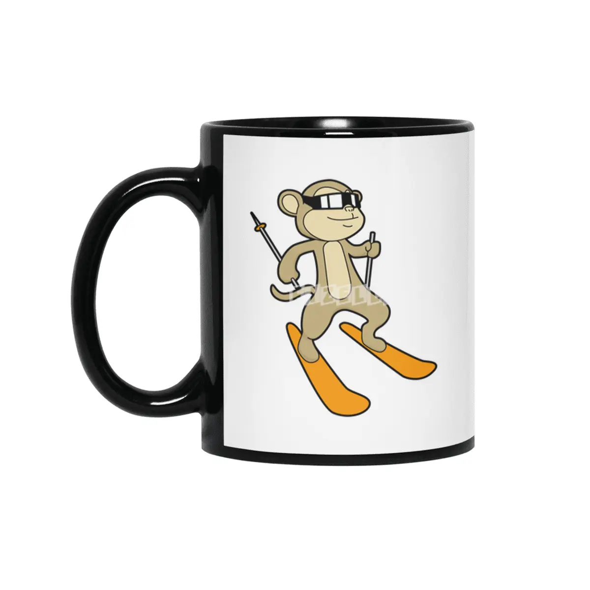 Monkey as Skier with Ski Siyah Kupa