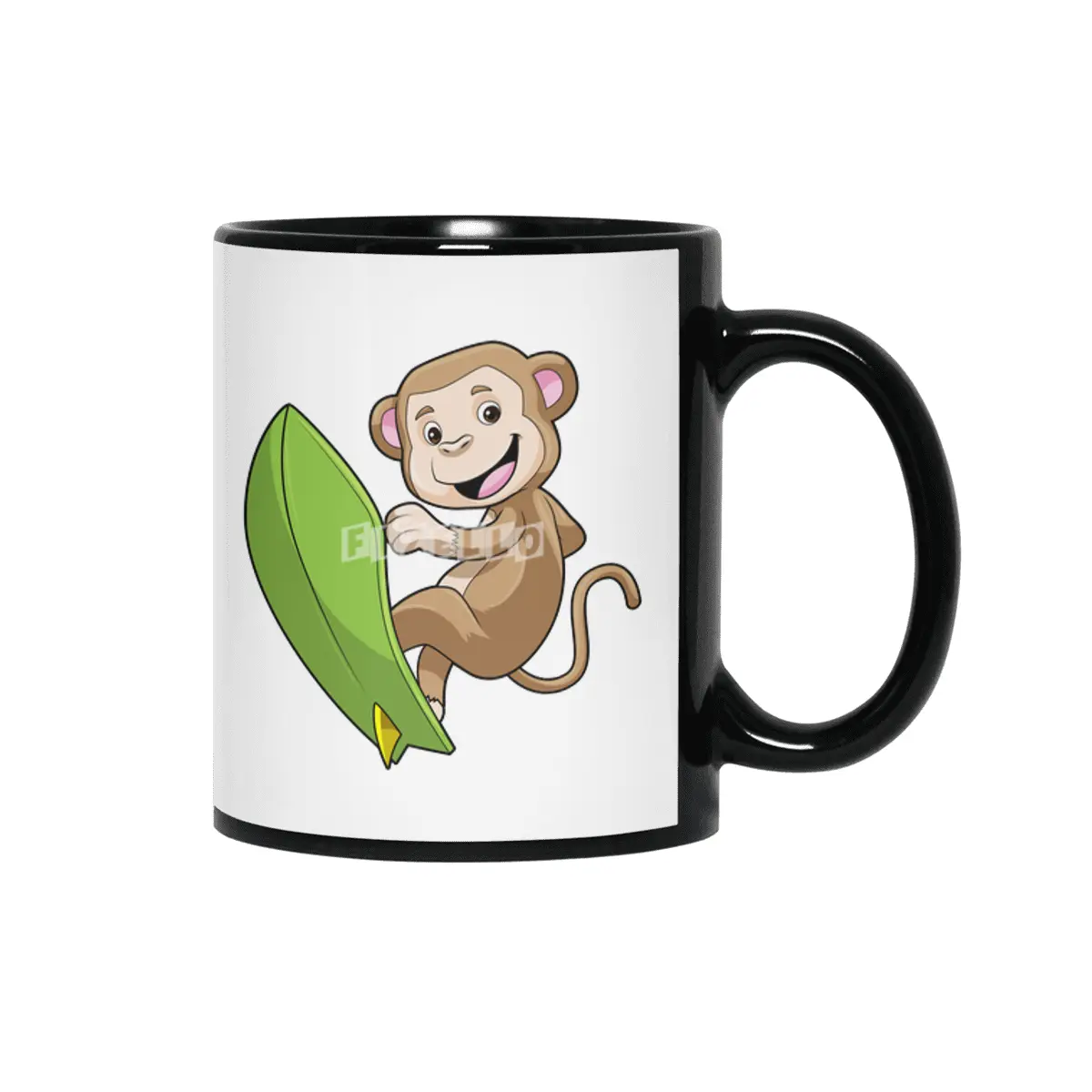 Monkey as Surfer with Surfboard Siyah Kupa