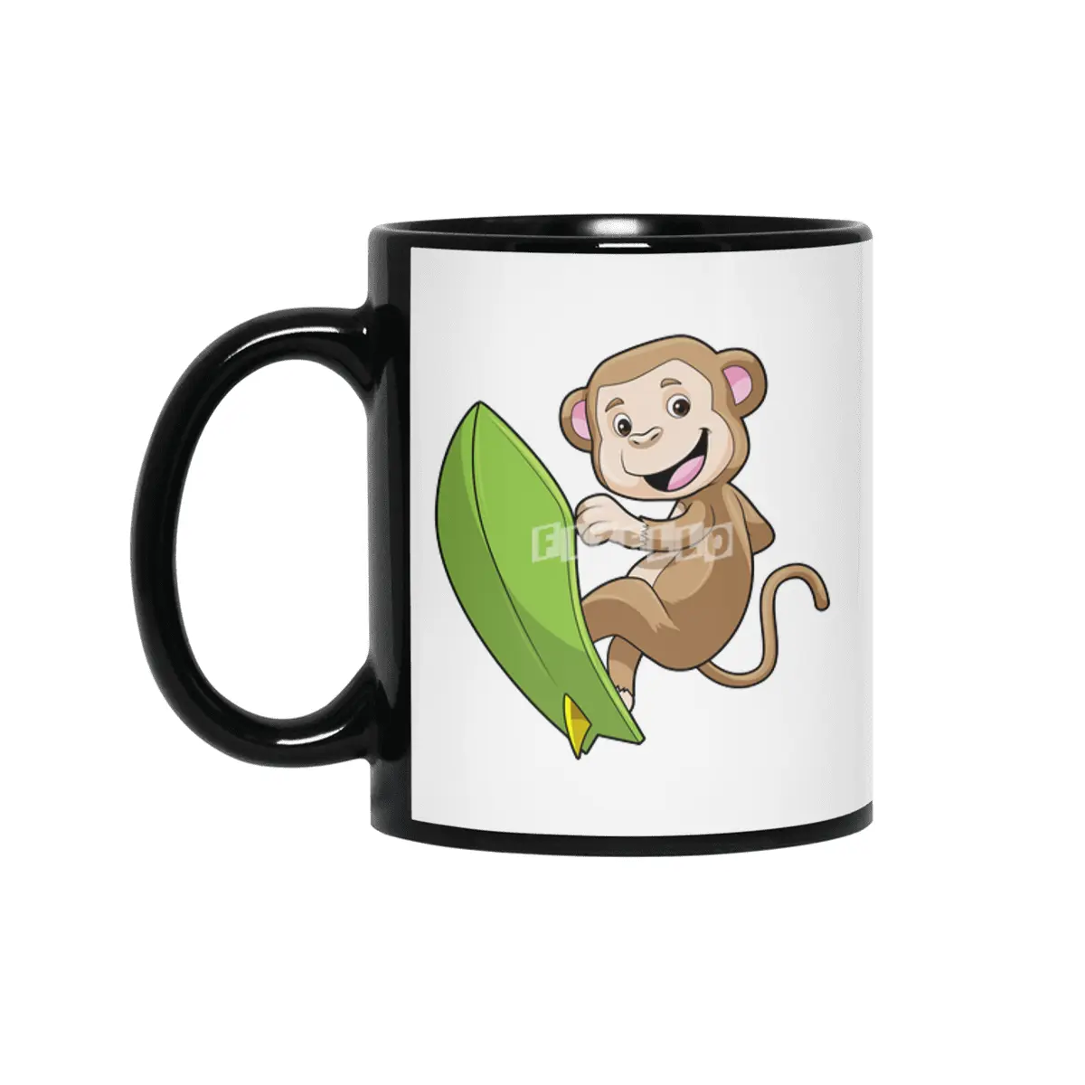 Monkey as Surfer with Surfboard Siyah Kupa