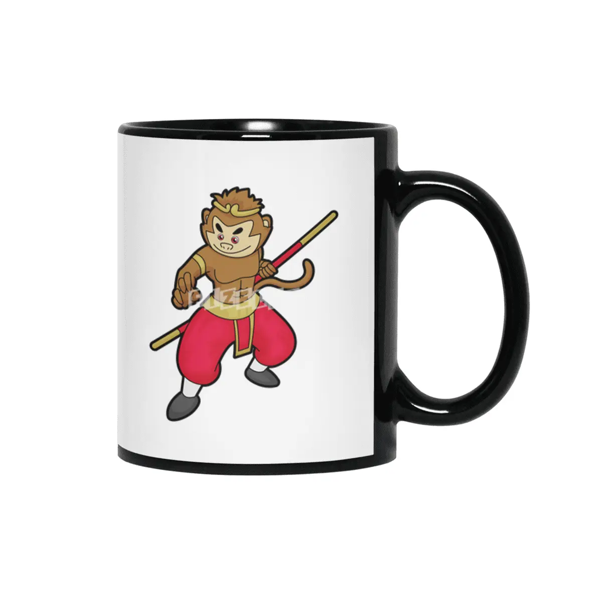 Monkey as Warrior with Staff & Headband Siyah Kupa