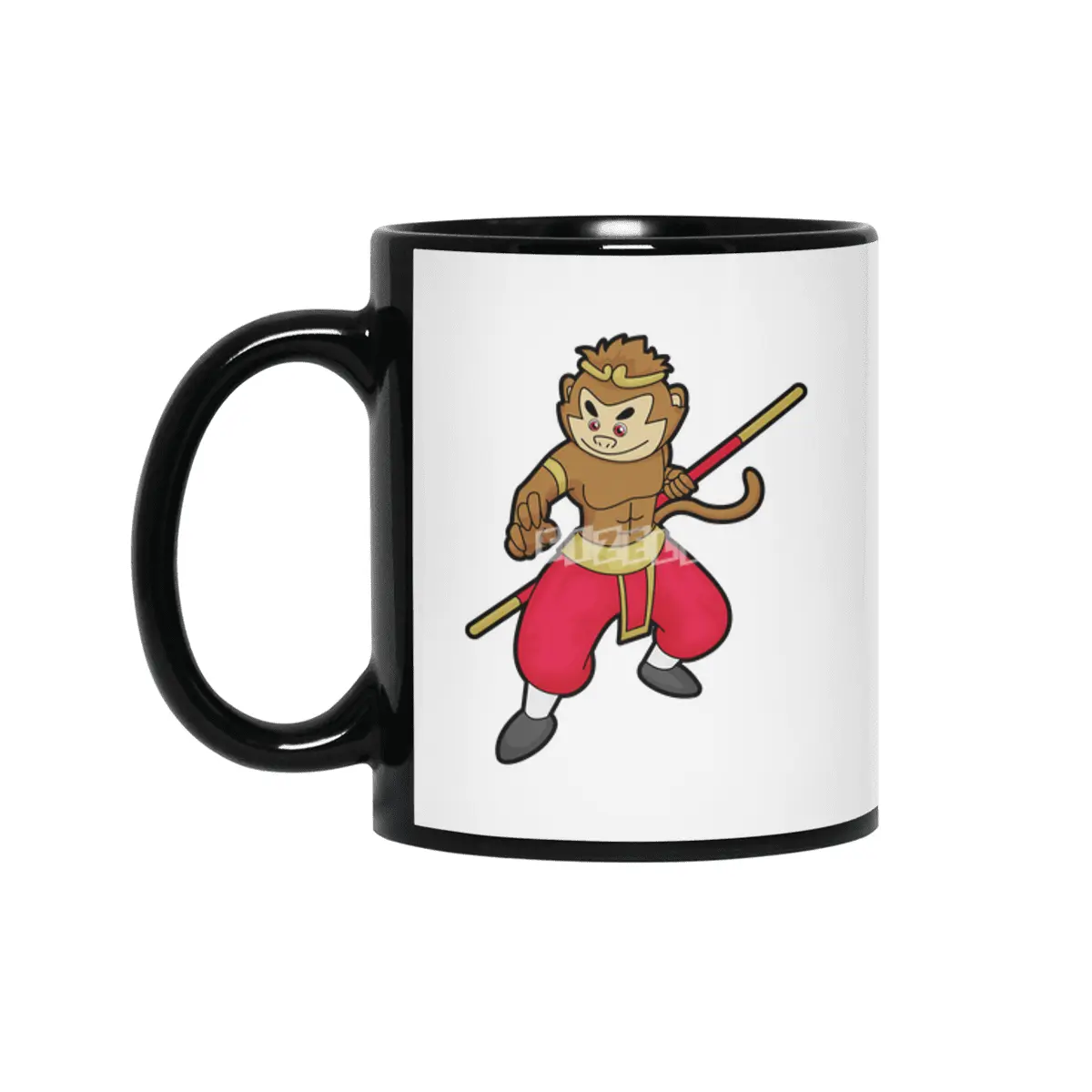 Monkey as Warrior with Staff & Headband Siyah Kupa