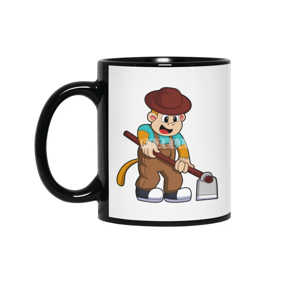 Monkey at Farmer with Rake Siyah Kupa