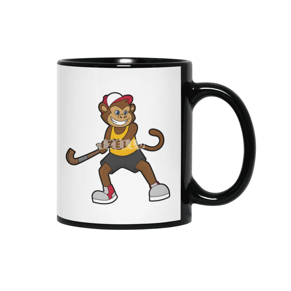 Monkey at Hockey with Hockey stick Siyah Kupa