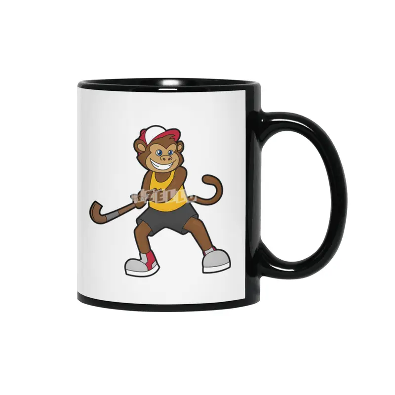 Monkey at Hockey with Hockey stick Siyah Kupa