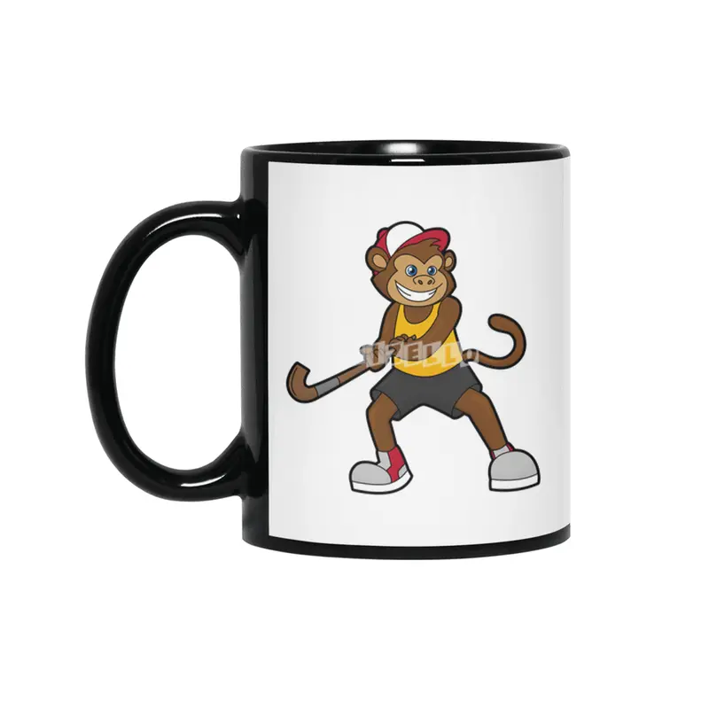 Monkey at Hockey with Hockey stick Siyah Kupa