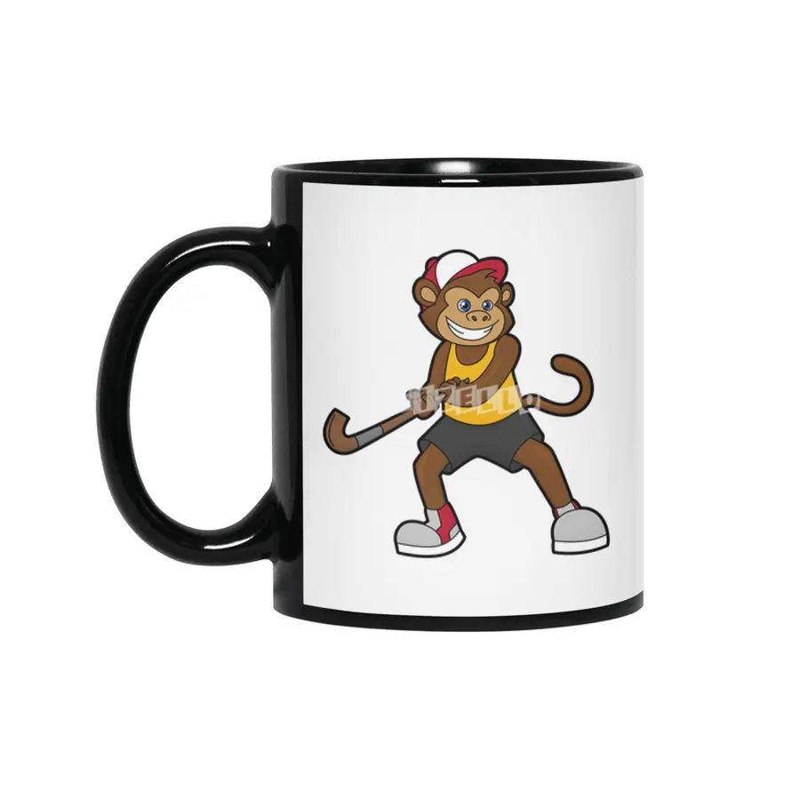 Monkey at Hockey with Hockey stick Siyah Kupa