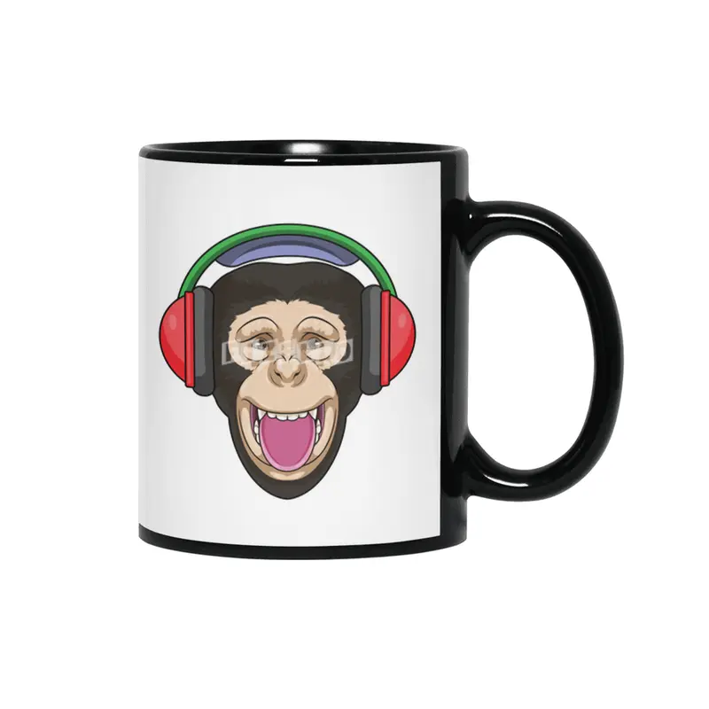 Monkey at Music with Headphone Siyah Kupa