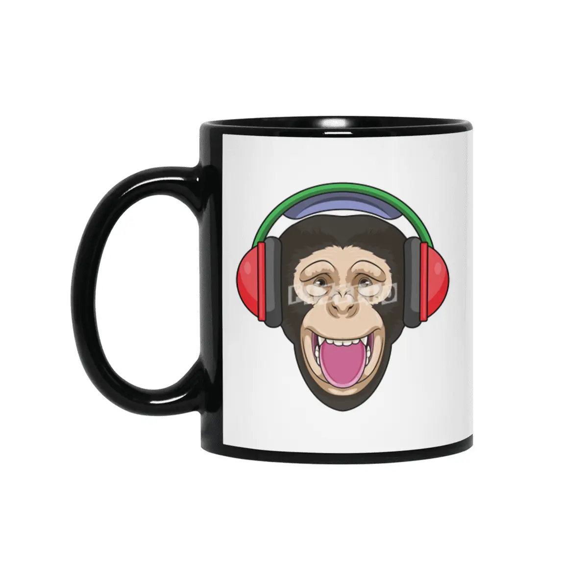 Monkey at Music with Headphone Siyah Kupa