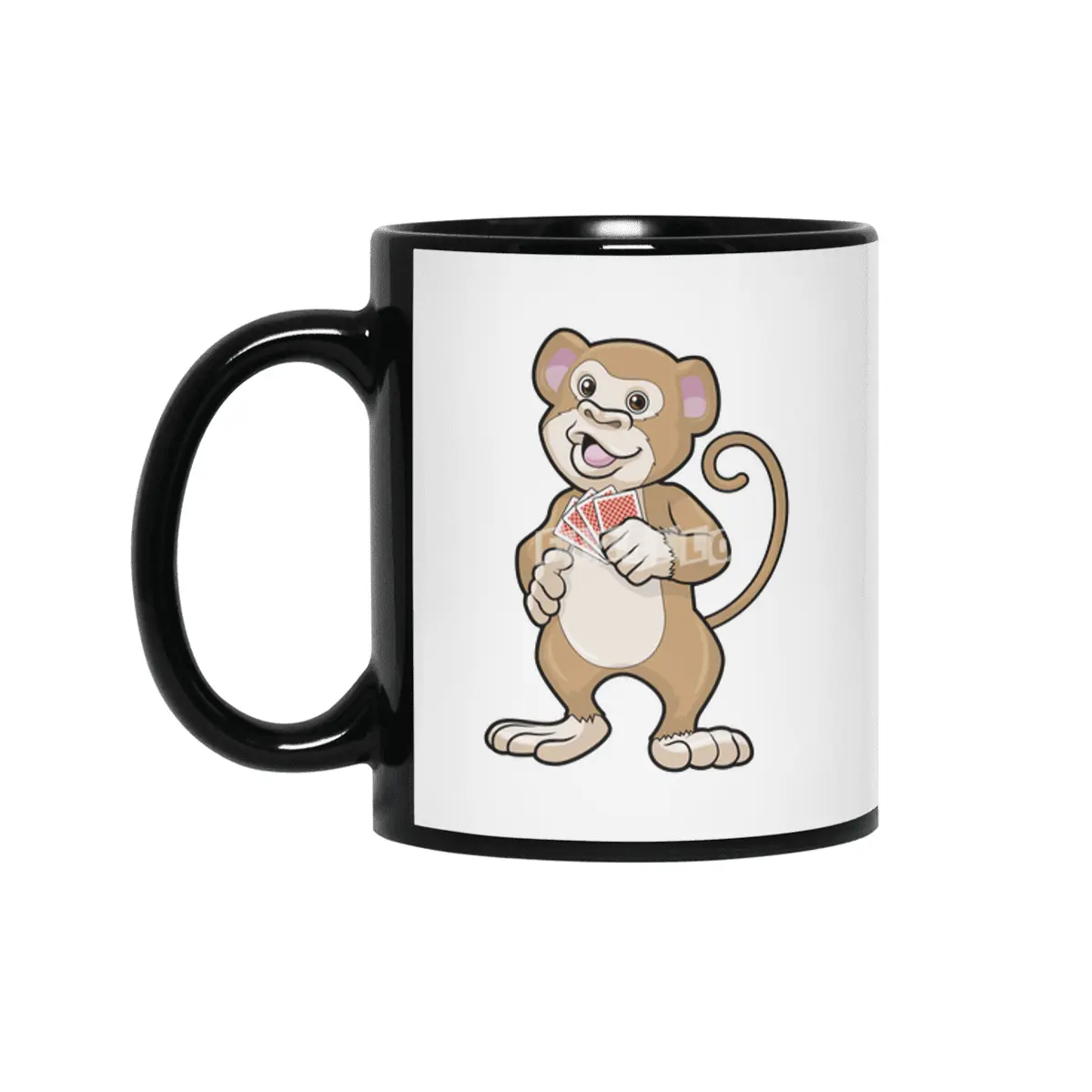 Monkey at Poker with Poker cards Siyah Kupa