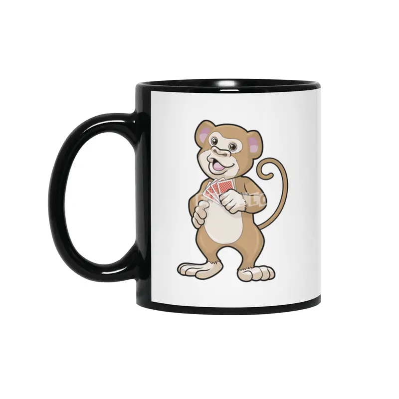 Monkey at Poker with Poker cards Siyah Kupa