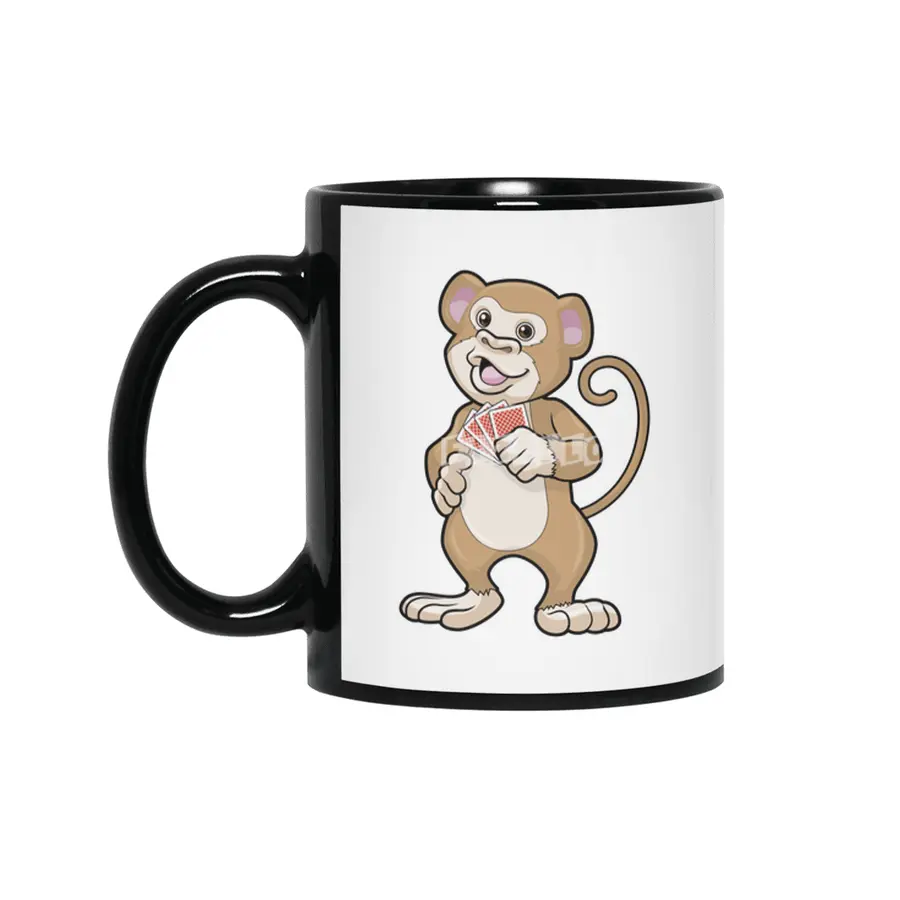 Monkey at Poker with Poker cards Siyah Kupa