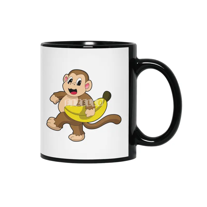 Monkey at Running with Banana Siyah Kupa