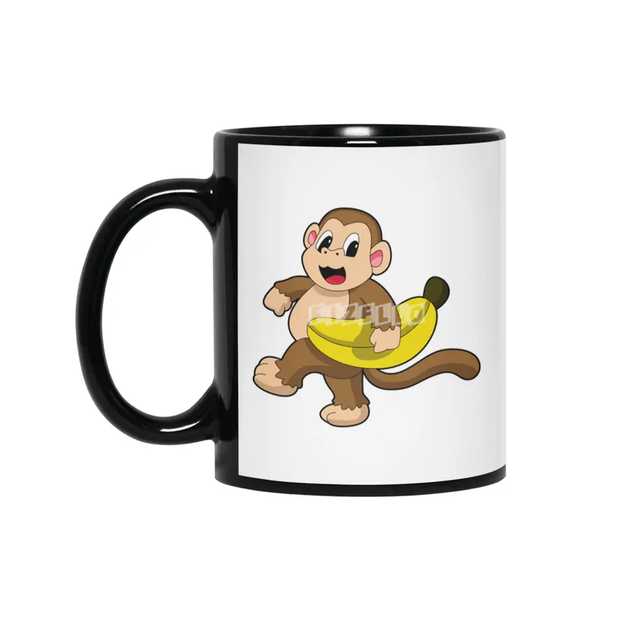 Monkey at Running with Banana Siyah Kupa