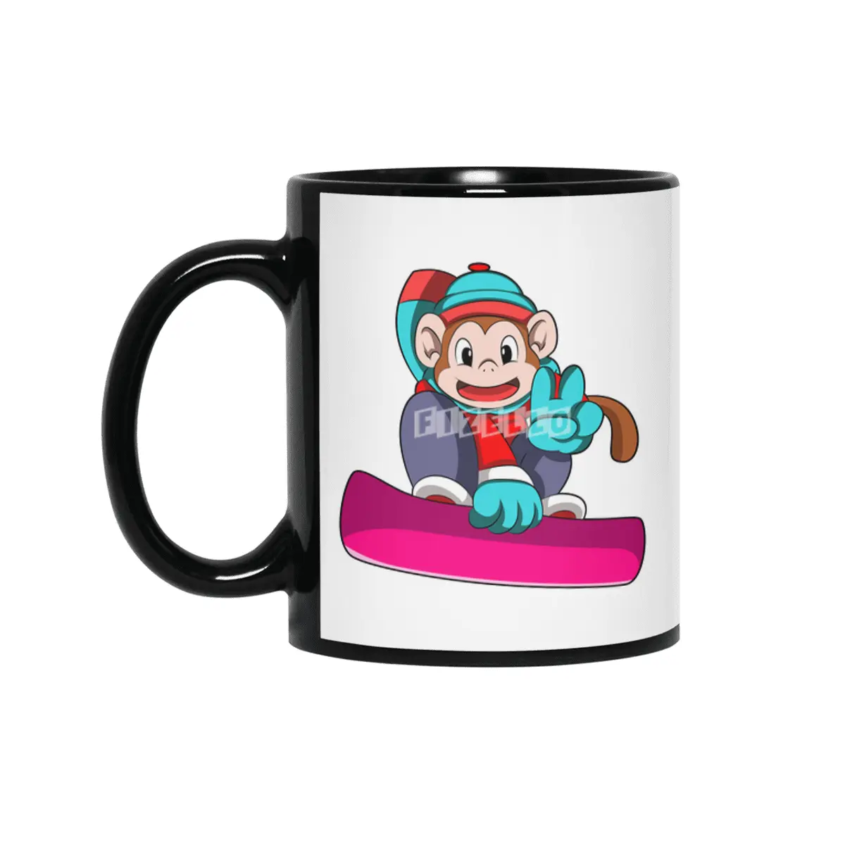 Monkey at Snowboarding with Snowboard Siyah Kupa