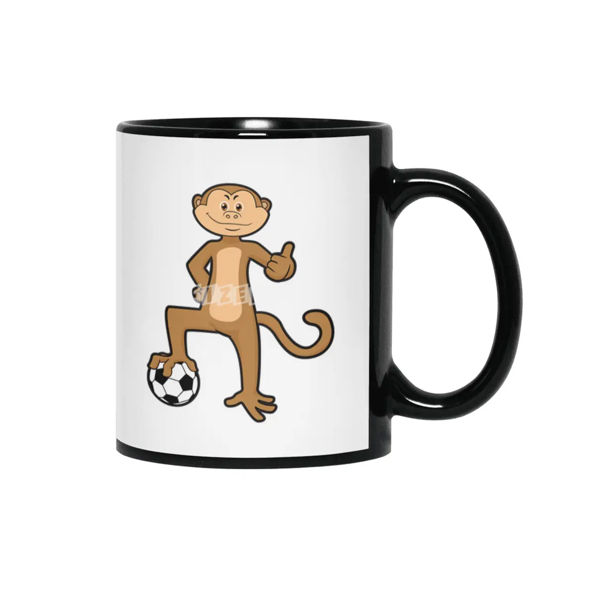 Monkey at Sports with Soccer ball Siyah Kupa