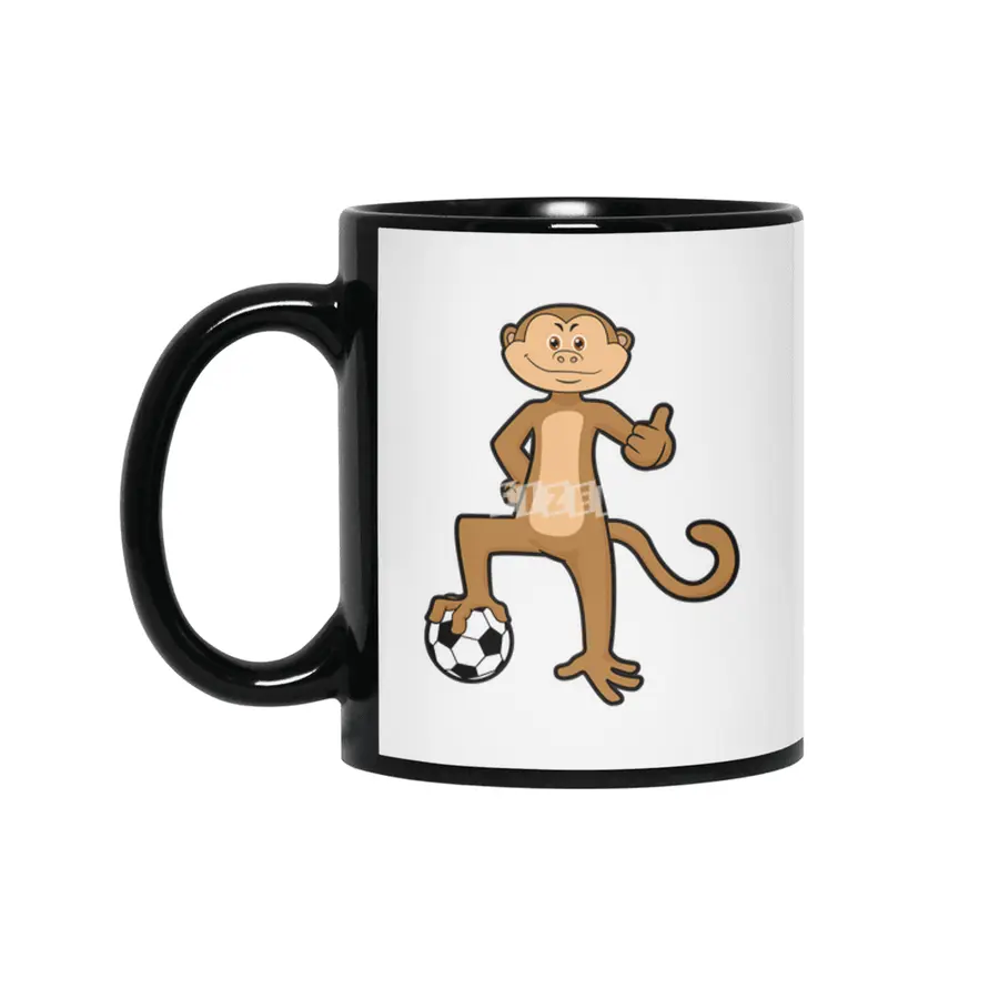 Monkey at Sports with Soccer ball Siyah Kupa