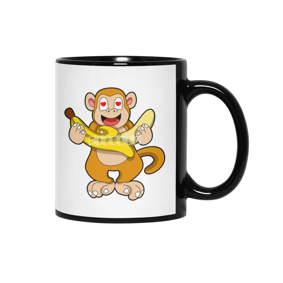 Monkey with Banana & Hearts Siyah Kupa