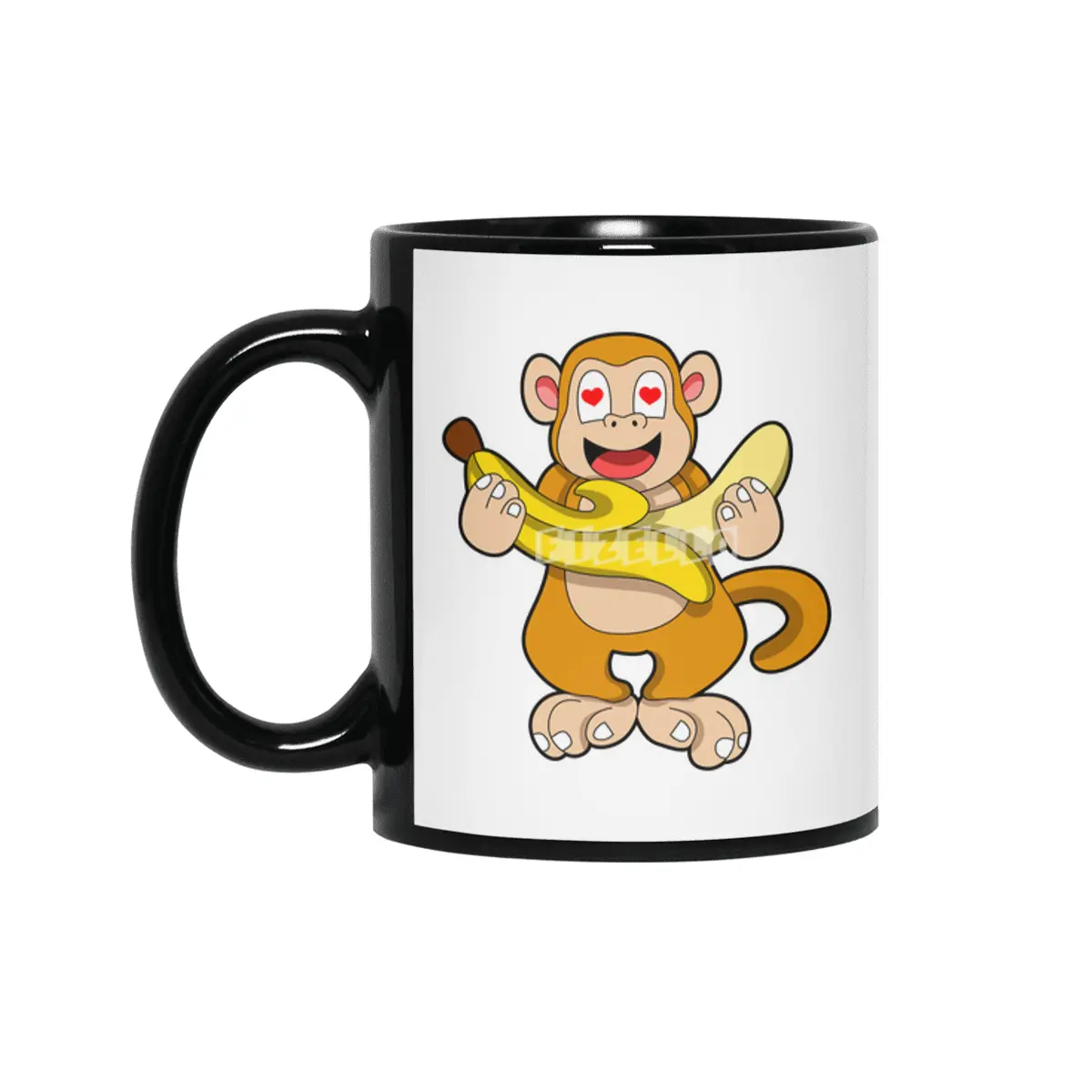 Monkey with Banana & Hearts Siyah Kupa