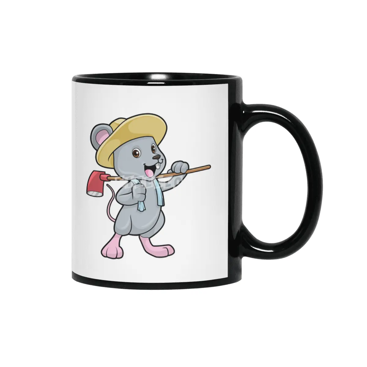 Mouse as Farmer with Axe & Hat Siyah Kupa