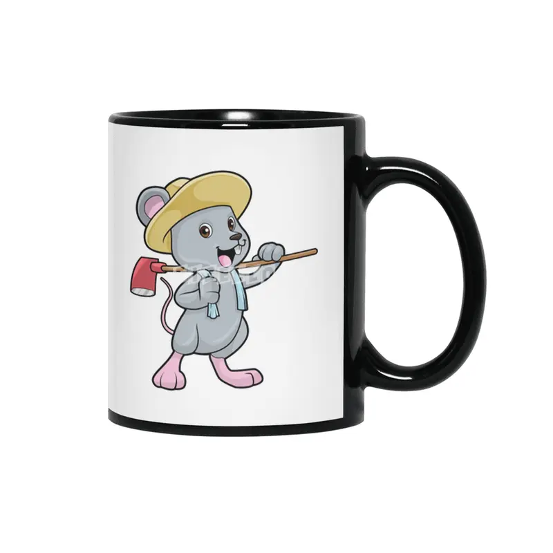 Mouse as Farmer with Axe & Hat Siyah Kupa