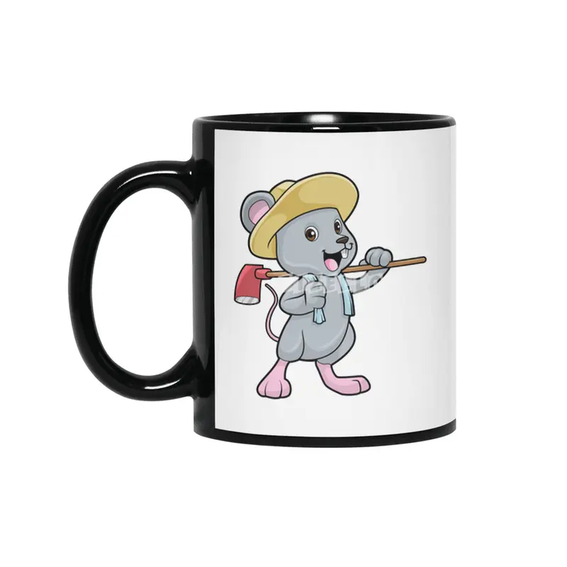 Mouse as Farmer with Axe & Hat Siyah Kupa
