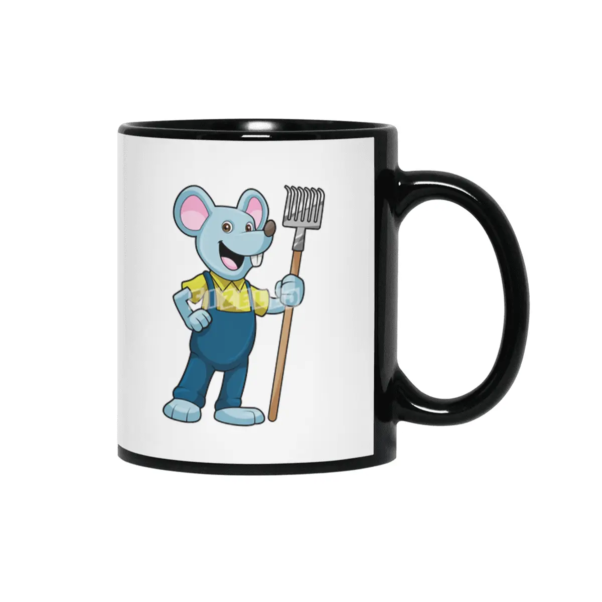 Mouse as Farmer with Rake Siyah Kupa