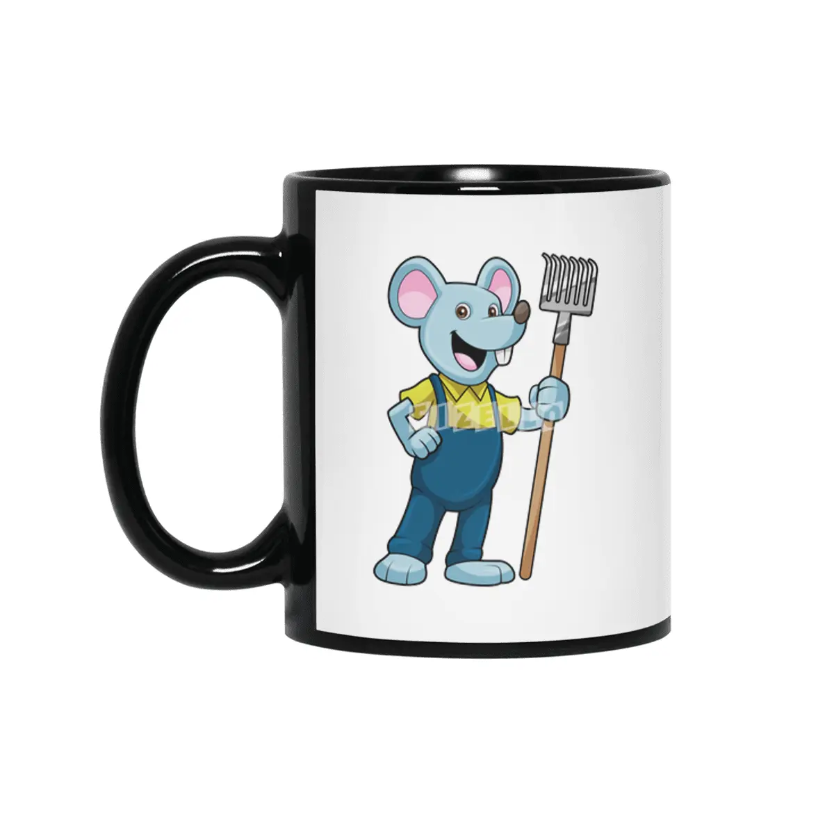 Mouse as Farmer with Rake Siyah Kupa