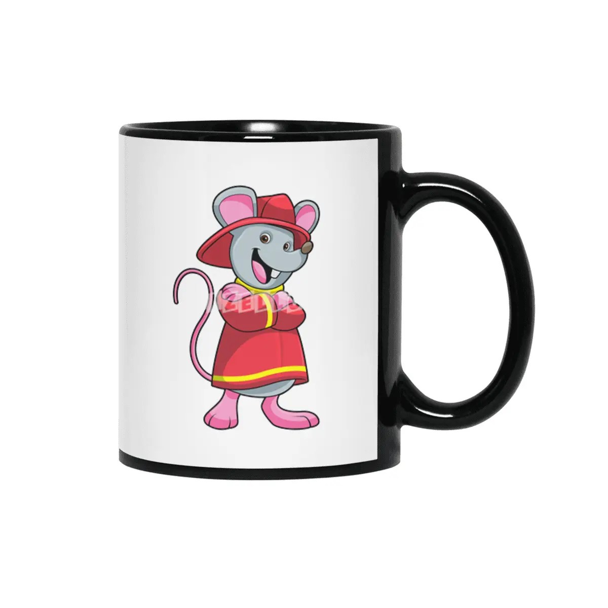 Mouse as Firefighter with Helmet Siyah Kupa